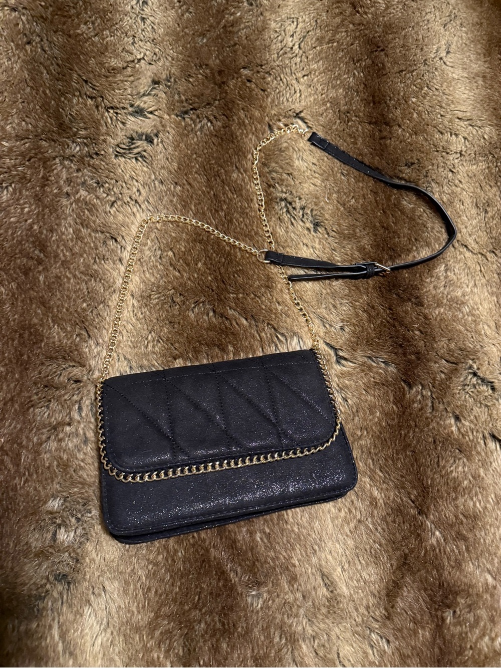 Urban Expressions Black Quilted Crossbody with Gold Chain Accent